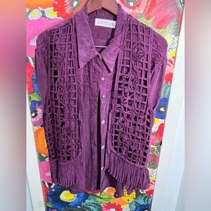 3 Piece by Activewear Vest Shirt Pants all size medium Purple embroidered fringe